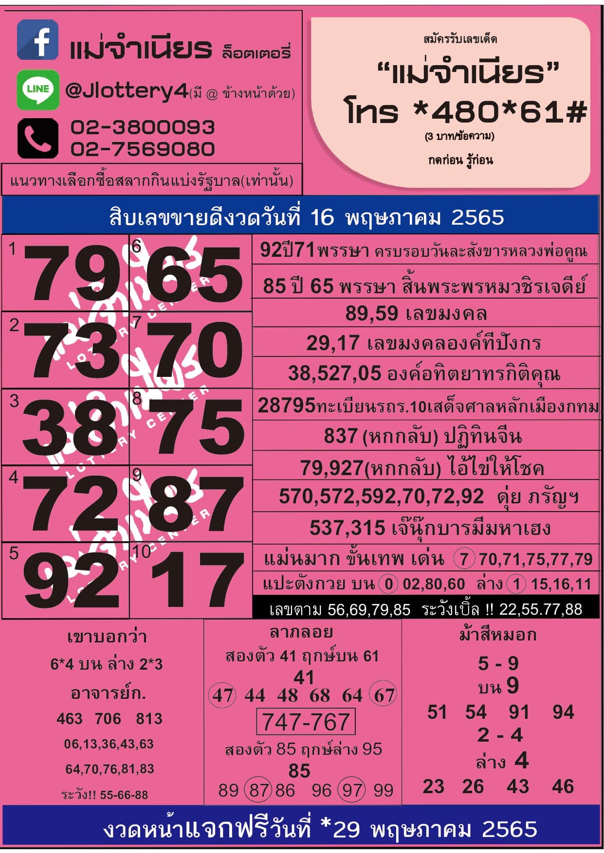 Huay Mae Jumnien 02 05 65 หวยแม่จำเนียร ล่าสุด