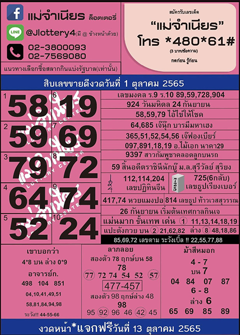 118 หวยแม่จำเนียร 1/10/65